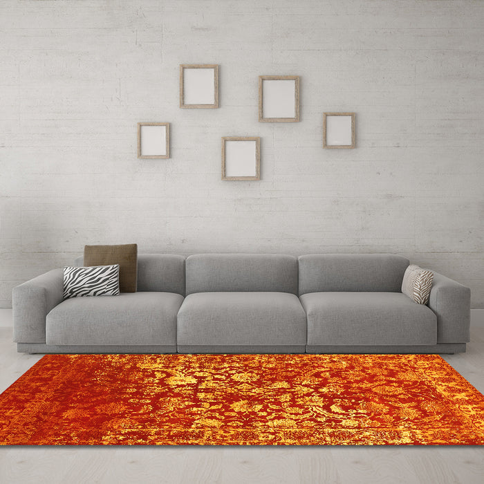 Machine Washable Abstract Yellow Contemporary Rug in a Living Room, wshcon1826yw