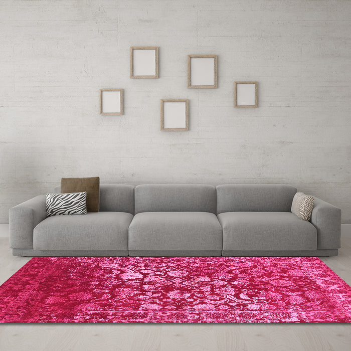 Machine Washable Abstract Pink Contemporary Rug in a Living Room, wshcon1826pnk