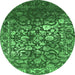 Round Machine Washable Abstract Emerald Green Contemporary Area Rugs, wshcon1826emgrn