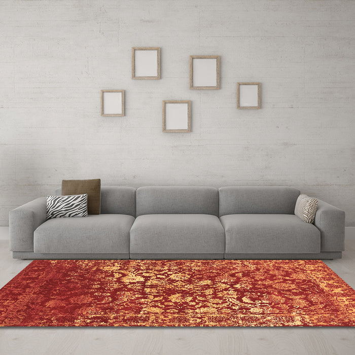 Machine Washable Abstract Brown Contemporary Rug in a Living Room,, wshcon1826brn