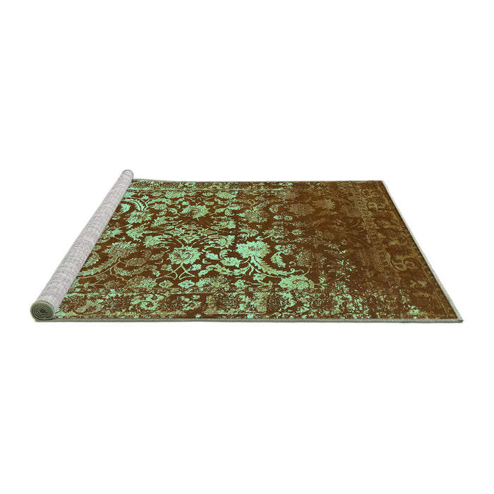Sideview of Machine Washable Abstract Turquoise Contemporary Area Rugs, wshcon1826turq