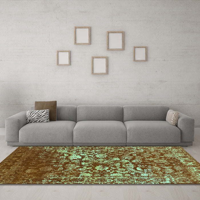 Machine Washable Abstract Turquoise Contemporary Area Rugs in a Living Room,, wshcon1826turq