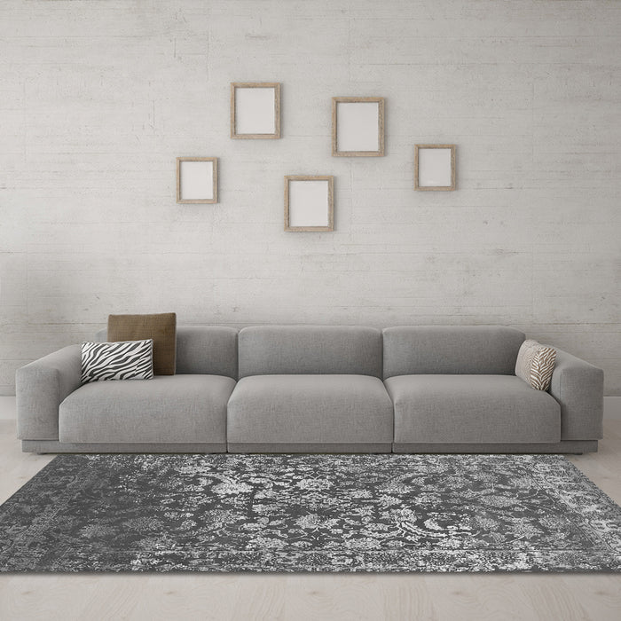 Machine Washable Abstract Gray Contemporary Rug in a Living Room,, wshcon1826gry