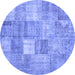 Round Machine Washable Abstract Blue Contemporary Rug, wshcon1827blu