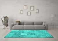 Machine Washable Abstract Turquoise Contemporary Rug, wshcon1827turq