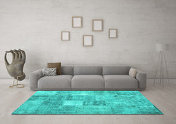 Machine Washable Abstract Turquoise Contemporary Area Rugs in a Living Room,, wshcon1827turq