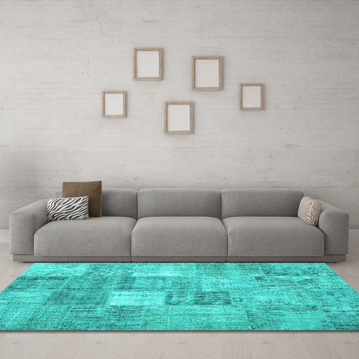 Machine Washable Abstract Turquoise Contemporary Area Rugs in a Living Room,, wshcon1827turq