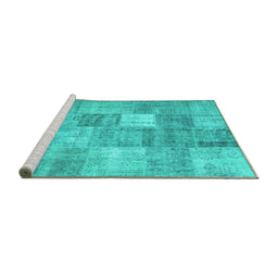 Sideview of Machine Washable Abstract Turquoise Contemporary Area Rugs, wshcon1827turq