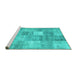 Sideview of Machine Washable Abstract Turquoise Contemporary Area Rugs, wshcon1827turq