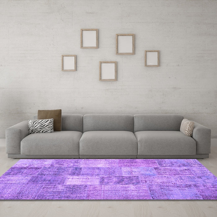 Machine Washable Abstract Purple Contemporary Area Rugs in a Living Room, wshcon1827pur