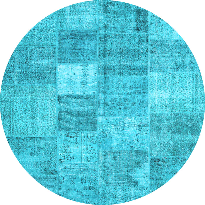 Round Abstract Light Blue Contemporary Rug, con1827lblu