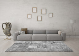Machine Washable Abstract Gray Contemporary Rug in a Living Room,, wshcon1827gry