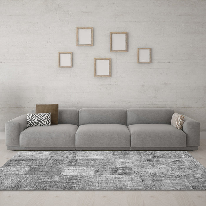 Machine Washable Abstract Gray Contemporary Rug in a Living Room,, wshcon1827gry