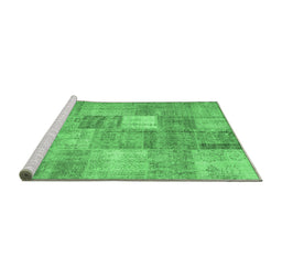 Sideview of Machine Washable Abstract Emerald Green Contemporary Area Rugs, wshcon1827emgrn