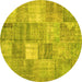 Round Abstract Yellow Contemporary Rug, con1827yw