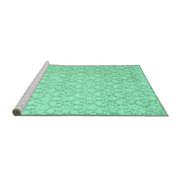 Sideview of Machine Washable Abstract Turquoise Contemporary Area Rugs, wshcon1828turq