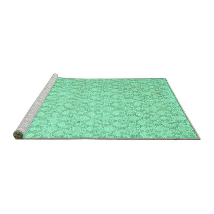 Sideview of Machine Washable Abstract Turquoise Contemporary Area Rugs, wshcon1828turq