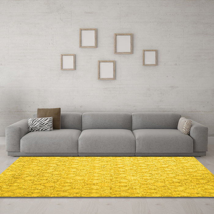 Machine Washable Abstract Yellow Contemporary Rug in a Living Room, wshcon1828yw