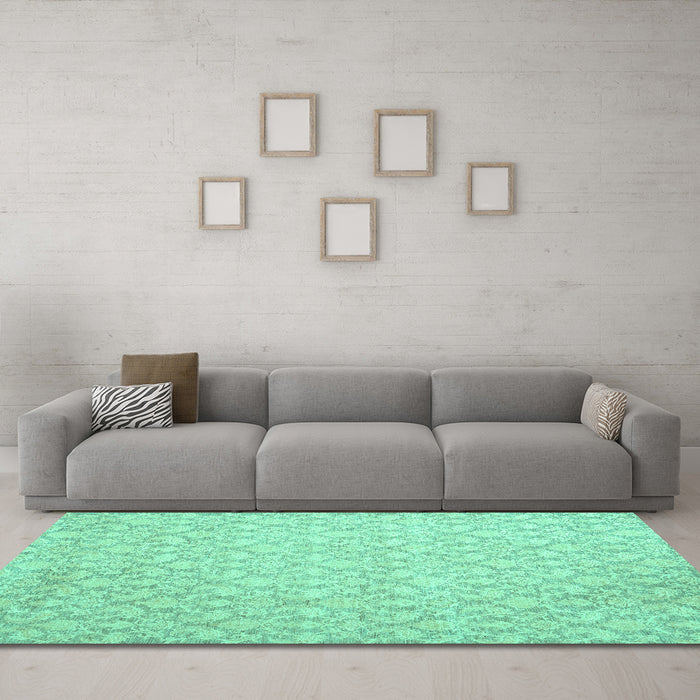 Machine Washable Abstract Turquoise Contemporary Area Rugs in a Living Room,, wshcon1828turq
