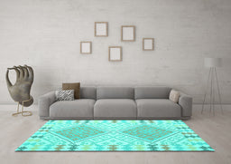 Machine Washable Southwestern Turquoise Country Area Rugs in a Living Room,, wshcon1829turq