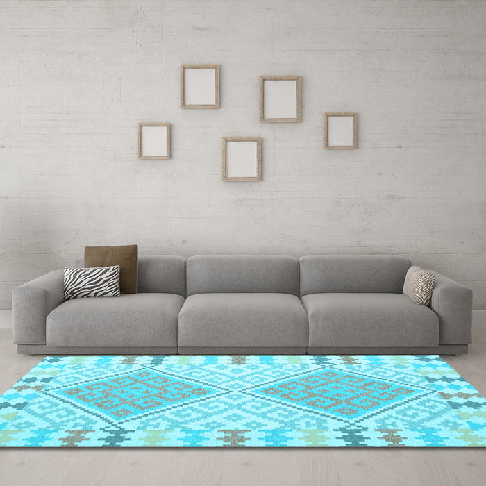 Machine Washable Southwestern Light Blue Country Rug in a Living Room, wshcon1829lblu