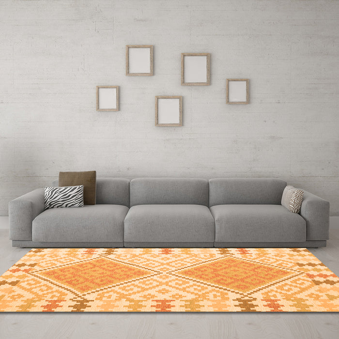 Machine Washable Southwestern Orange Country Area Rugs in a Living Room, wshcon1829org