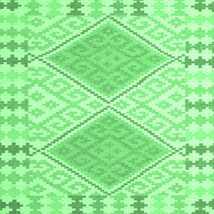 Square Machine Washable Southwestern Emerald Green Country Area Rugs, wshcon1829emgrn