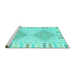 Sideview of Machine Washable Southwestern Turquoise Country Area Rugs, wshcon1829turq
