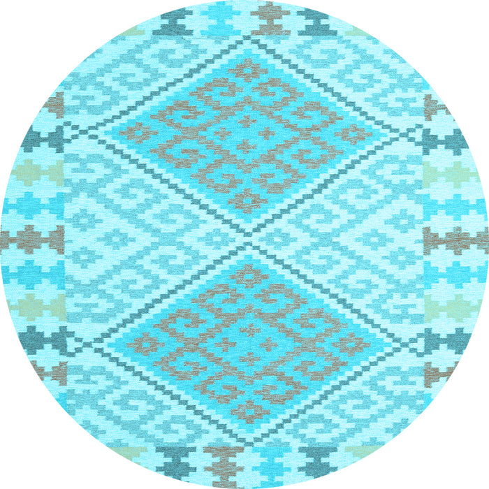 Round Machine Washable Southwestern Light Blue Country Rug, wshcon1829lblu