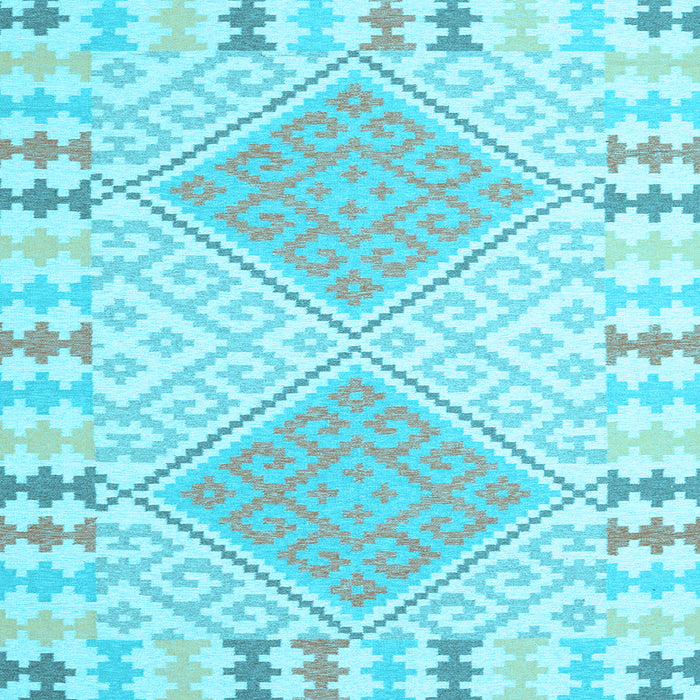Square Machine Washable Southwestern Light Blue Country Rug, wshcon1829lblu