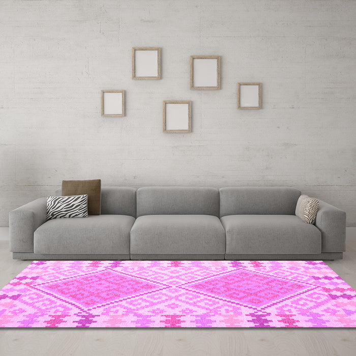 Machine Washable Southwestern Pink Country Rug in a Living Room, wshcon1829pnk