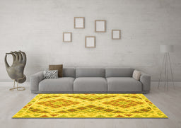 Machine Washable Southwestern Yellow Country Rug in a Living Room, wshcon1830yw
