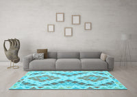 Machine Washable Southwestern Light Blue Country Rug, wshcon1830lblu