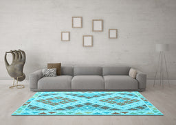 Machine Washable Southwestern Light Blue Country Rug in a Living Room, wshcon1830lblu