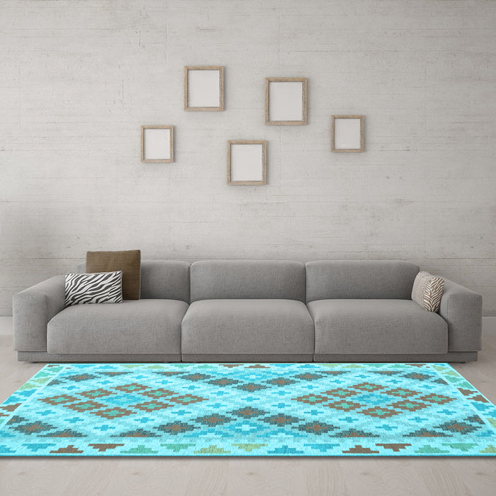 Machine Washable Southwestern Light Blue Country Rug in a Living Room, wshcon1830lblu