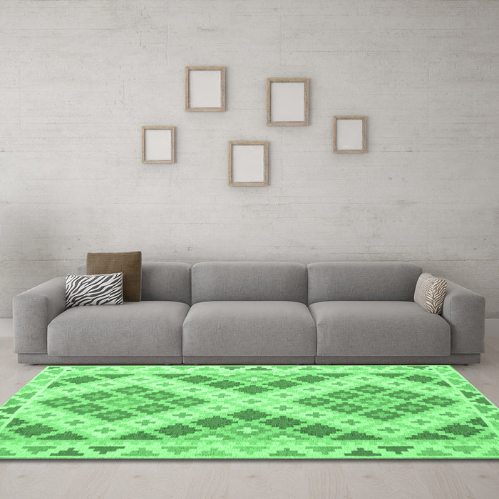 Machine Washable Southwestern Emerald Green Country Area Rugs in a Living Room,, wshcon1830emgrn