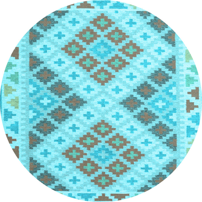 Round Southwestern Light Blue Country Rug, con1830lblu
