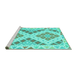 Sideview of Machine Washable Southwestern Turquoise Country Area Rugs, wshcon1830turq