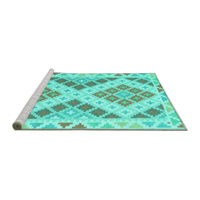 Sideview of Machine Washable Southwestern Turquoise Country Area Rugs, wshcon1830turq