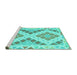 Sideview of Machine Washable Southwestern Turquoise Country Area Rugs, wshcon1830turq