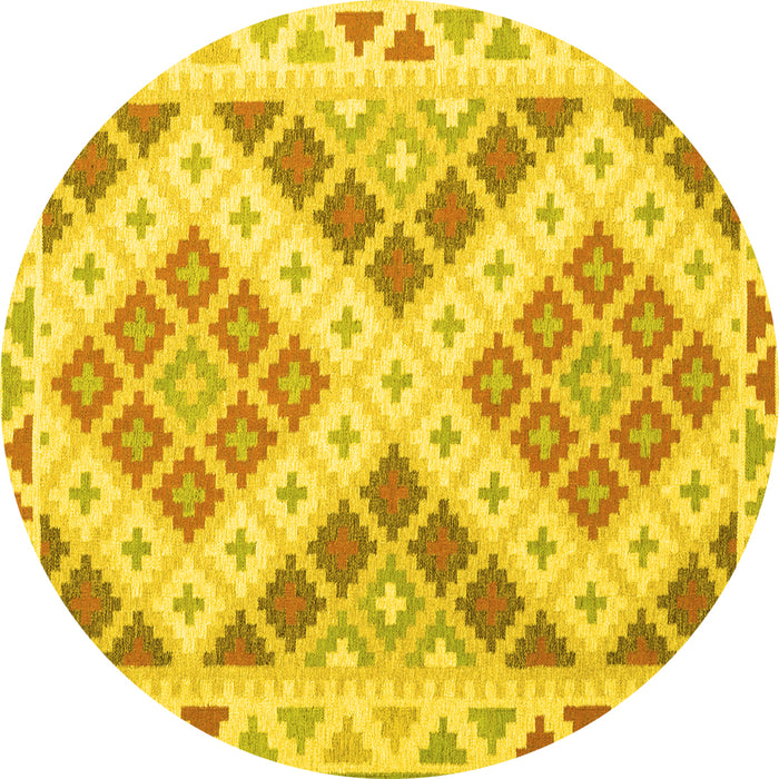 Round Machine Washable Southwestern Yellow Country Rug, wshcon1830yw