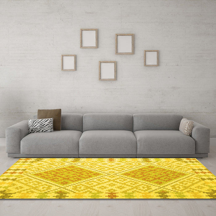 Machine Washable Southwestern Yellow Country Rug in a Living Room, wshcon1831yw