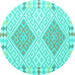 Round Machine Washable Southwestern Turquoise Country Area Rugs, wshcon1831turq