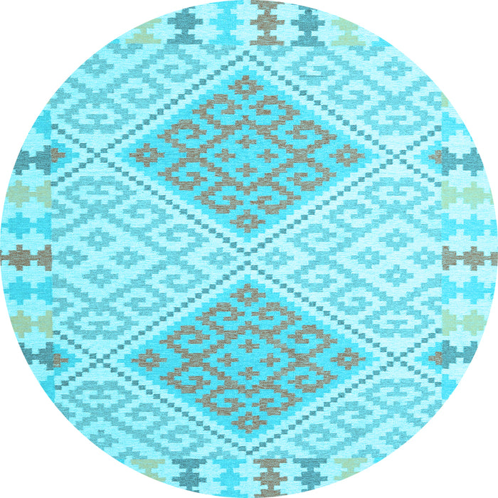 Round Machine Washable Southwestern Light Blue Country Rug, wshcon1831lblu