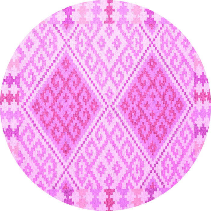 Round Machine Washable Southwestern Pink Country Rug, wshcon1831pnk