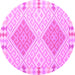 Round Machine Washable Southwestern Pink Country Rug, wshcon1831pnk