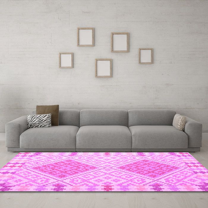 Machine Washable Southwestern Pink Country Rug in a Living Room, wshcon1831pnk