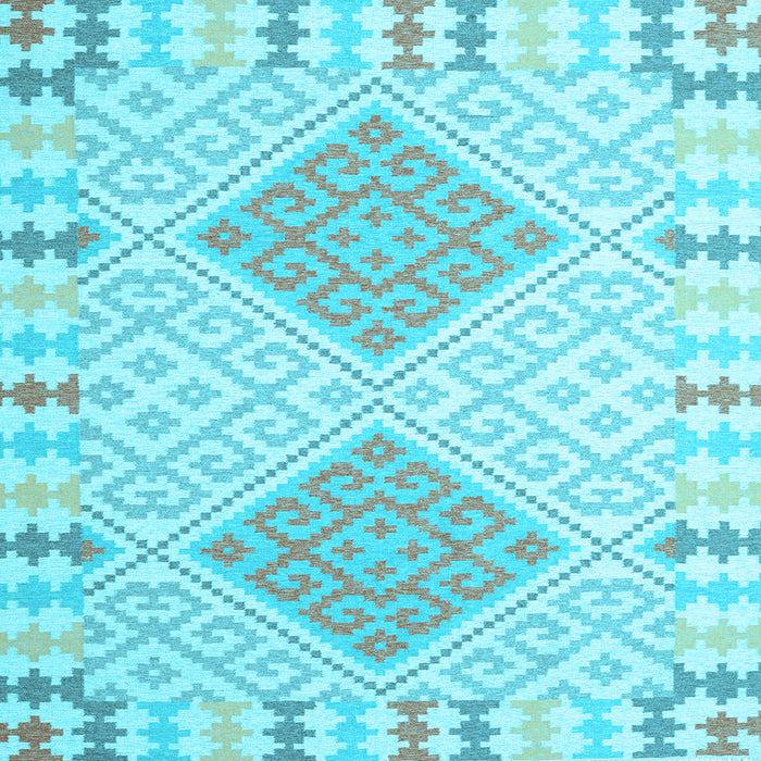 Square Machine Washable Southwestern Light Blue Country Rug, wshcon1831lblu