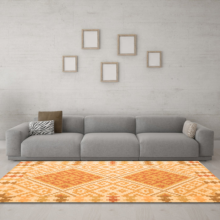 Machine Washable Southwestern Orange Country Area Rugs in a Living Room, wshcon1831org