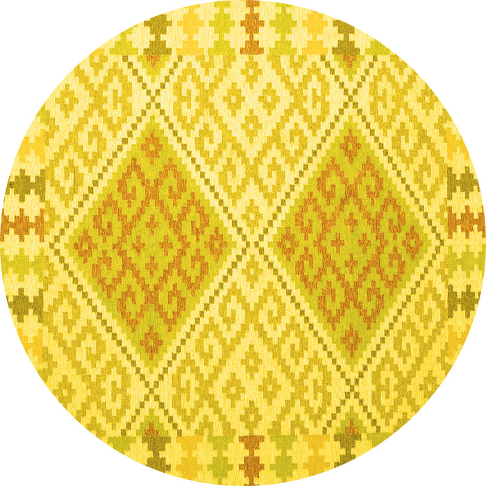 Round Machine Washable Southwestern Yellow Country Rug, wshcon1831yw
